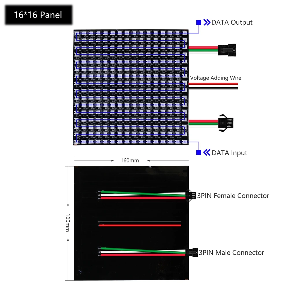 WS2812B LED Panel Screen 8*8 16*16 8*32 Pixels Module Light,and 21Keys RF Led Controller kit
