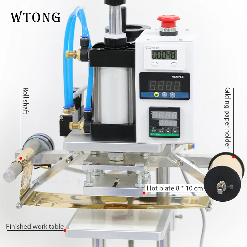 WTONG QS100 mini pheumatic skrzynia obrotowa maszyna stemplująca gorącą folią plastikowe pudełko logo znak towarowy drewno skóra tłoczenie
