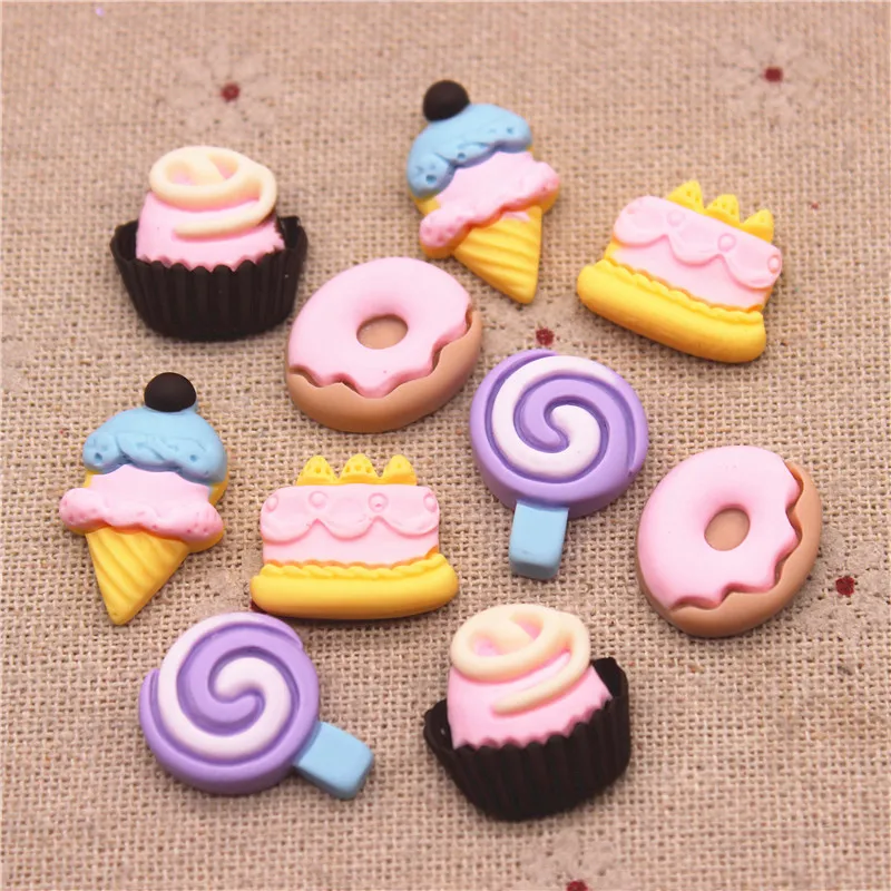 20pcs  Resin Cake/Donut/Lollipop/Ice cream Flatback Cabochon Simulation Food Art Supply Home Decoration Charm Craft