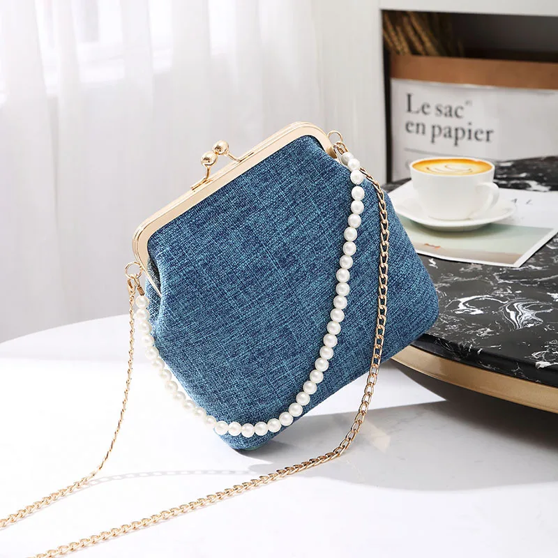 Small Shell Shape Bag For Women Pearls Handle Ladies Purses and Handbag Kiss Lock Chain Strap Crossbody Mini Messenger Bag