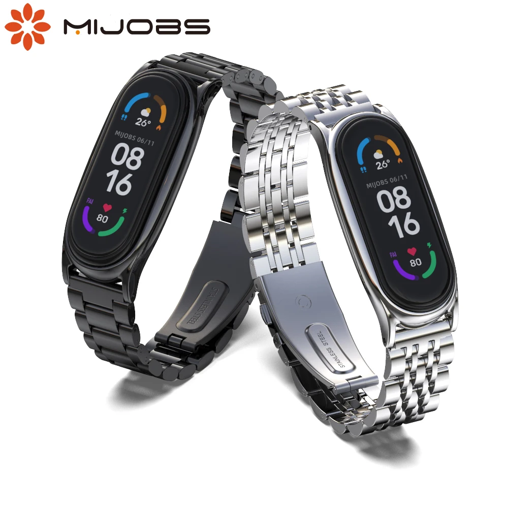 Mijobsストラップミバンド6 5 4 3金属リストバンドxiaomi miband 6ブレスレットmiバンド5ストラップpulseira miバンド5 4