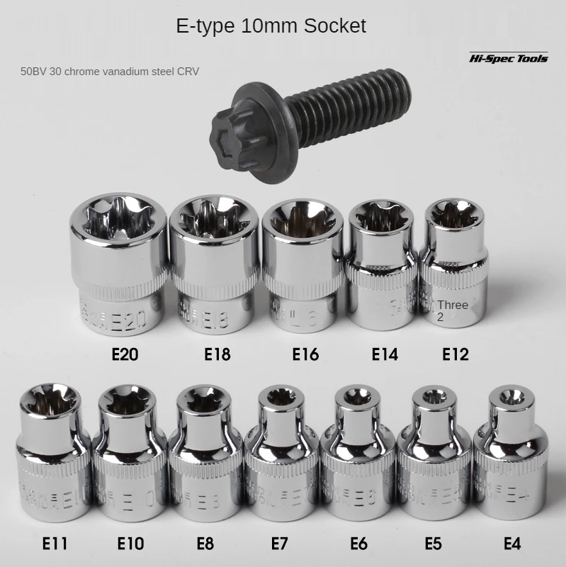 Satu Buah 3/8 Inci Adaptor Soket Tipe E Soket Torx Kunci Pas Ratchet Kepala E8E10E12E14E16E18E20 10Mm