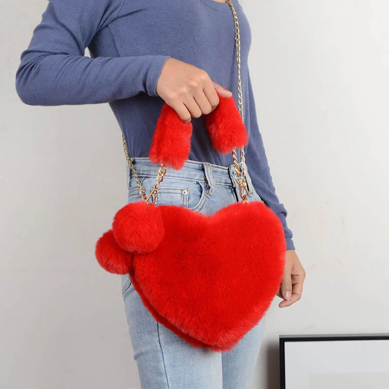 Fashion Artiflcial Fur Bag Designer Luxury Brand Heart-Shaped Fur Bag Shoulder Bag Lady Messenger Bag Handbag Casual Handbag