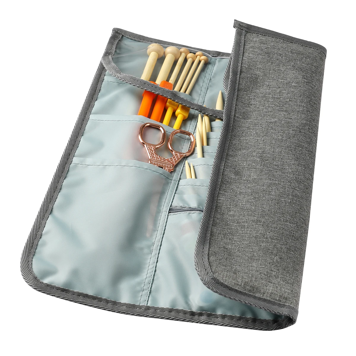 2021 Empty Knitting Needles Storage Bag With Webbing Gray Color Knitting Kit Case Organizer Bag Sewing Accessories For Women