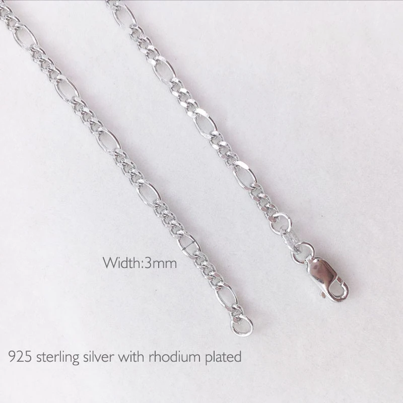 30cm-90cm 3mm Gold Color 925 Sterling Silver Figaro Chain Necklace Womens Girls Boy Mens Jewelry Kolye Collare Sieraden Colier