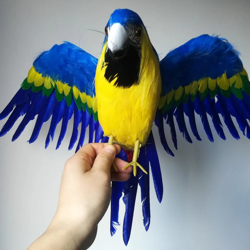 simulation bird large 42x60cm yellow-blue feathers parrot model foam&feathers spreading wings parrot garden decoration toy w0288