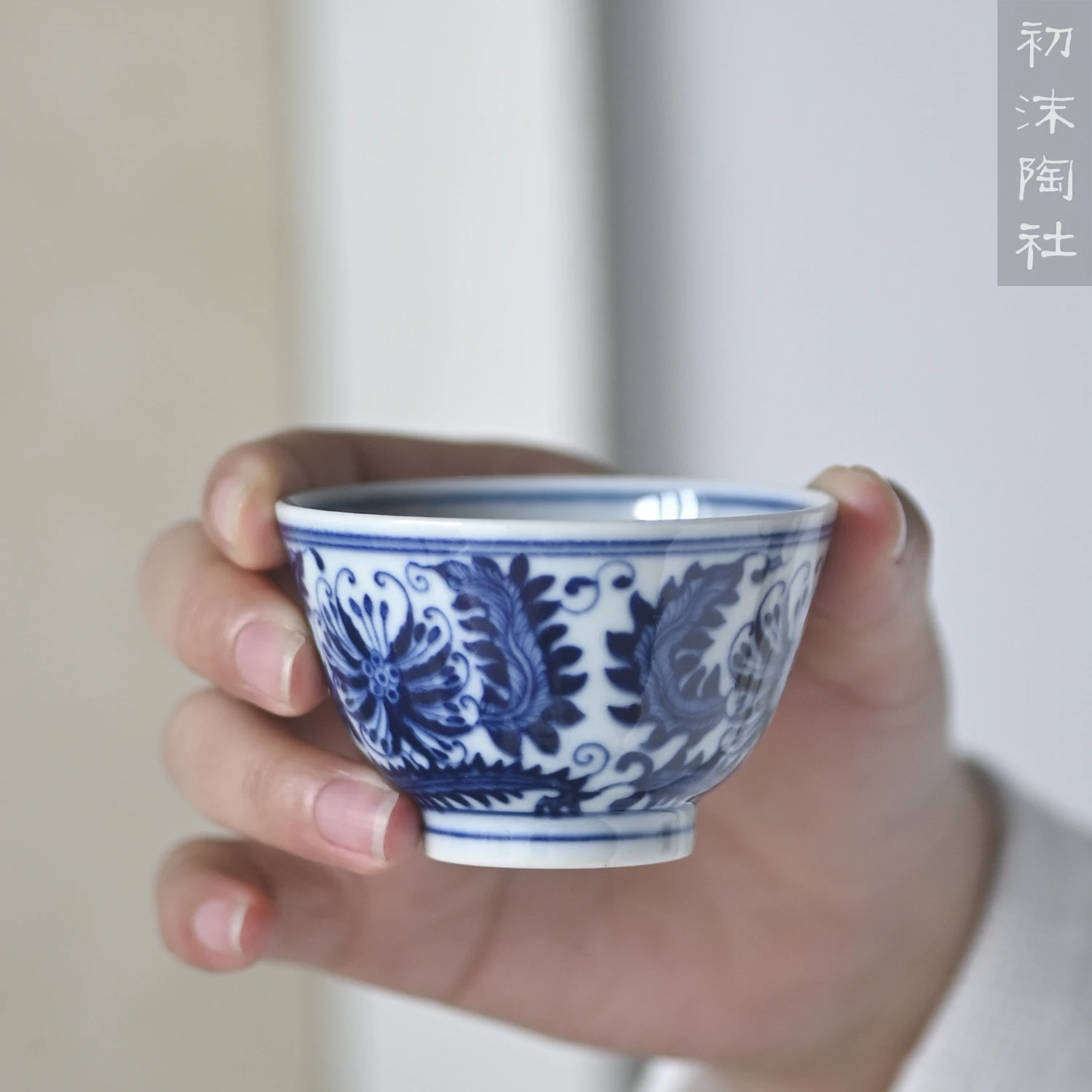 ★Chu Mo pottery society Jingdezhen antique hand painted blue and white porcelain Master Cup single cup tea cup