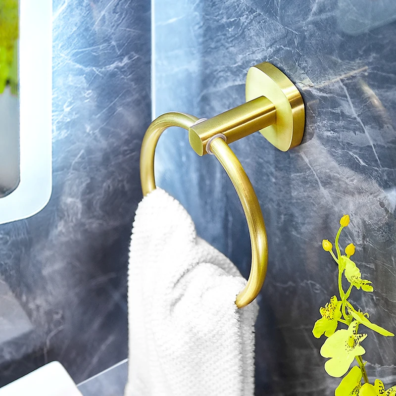 Light Luxury Towel Ring, Hole-Free Bathroom Towel Rack, Round Space Aluminum, Gold Towel Ring, Thickening Rod