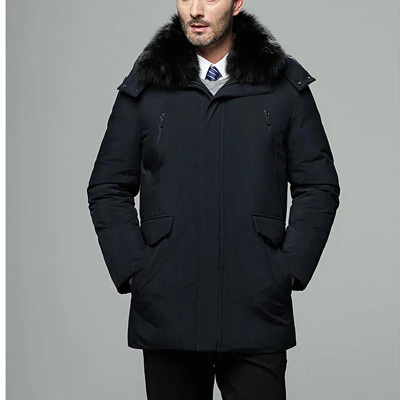 Winter Polyester Men's Down Jacket Hooded Long Sleeve Cardigan Zipper Pockets Solid Thick Fashion Casual Down Jacket