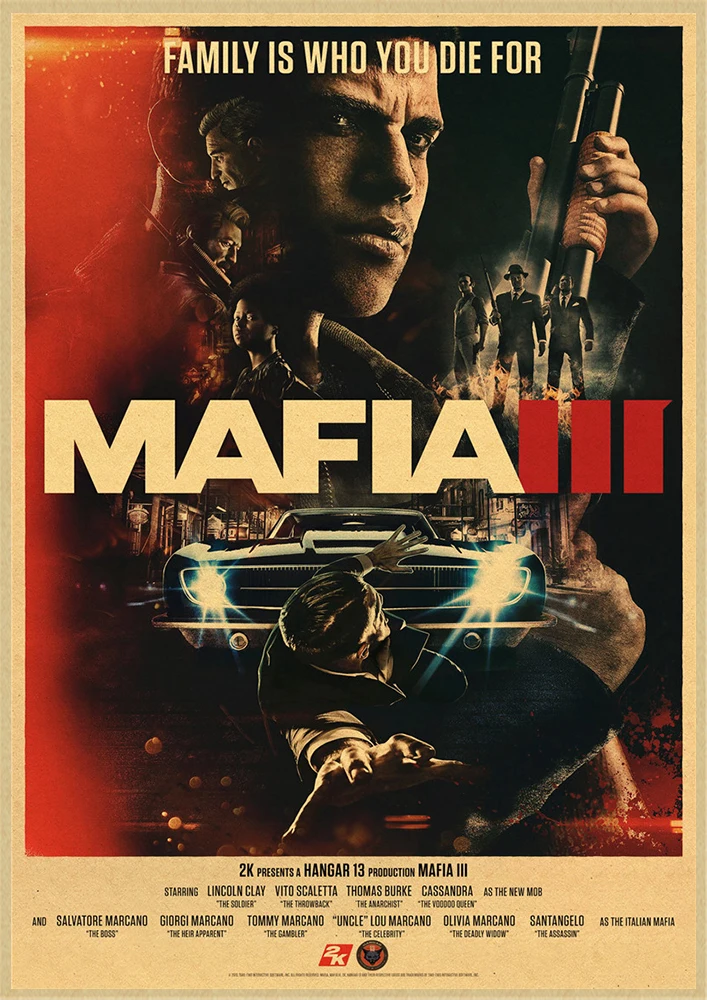 Mafia III klasyczna ekscytująca gra gra plakat z papieru pakowego salon dekoracja ścienna domu plakat retro