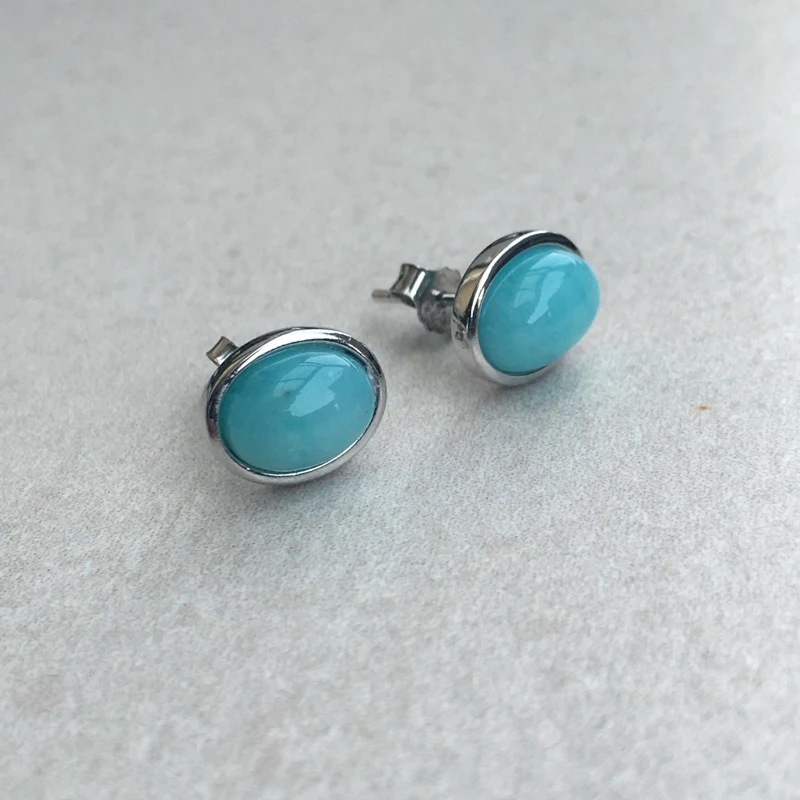CSJ Natural Amazonite Stud Earrings 925 Sterling Silver Fine Jewelry Women Femm Lady Wedding Engagment Party