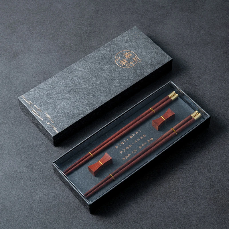 High Quality Premium Natural Red SandalWood Chopsticks Gift Box Packaging Household Cutlery Tableware Set Chinese Chopsticks