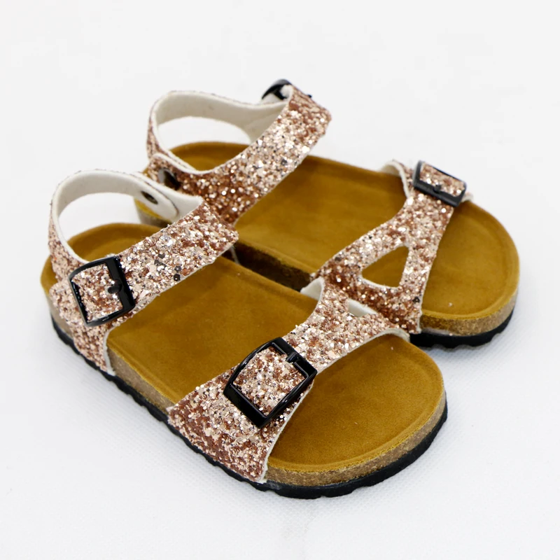 Shining Summer Kids Shoes Corks 2020 Fashion Leathers Sweet Children Sandals For Girls Toddler Baby Metallic Shoes Glitter