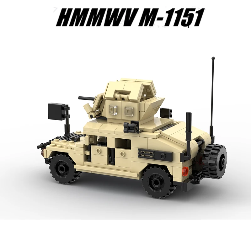 WW2 Military Vehicle Car HMMWV M-1151 US Figures Weapons Model Building Blocks  Armored Truck Gun Parts Machine Kits Toys