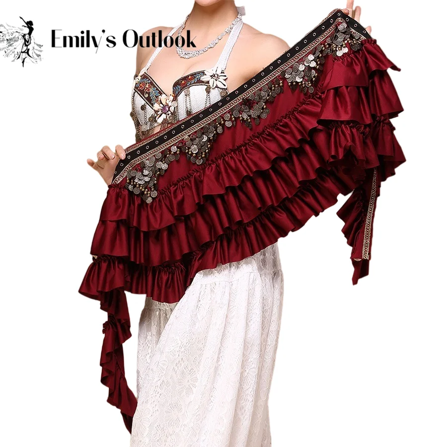 Womens Belly Dance Hip Scarf With Copper Coin Tribal ATS Vintage Satin Wrap Belt Extra Long Luxury Arabic Costume Photography