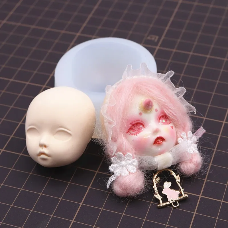 Super light clay fondant doll face hand-made head mold soft clay doll head mold bjd brooch silicone face mold