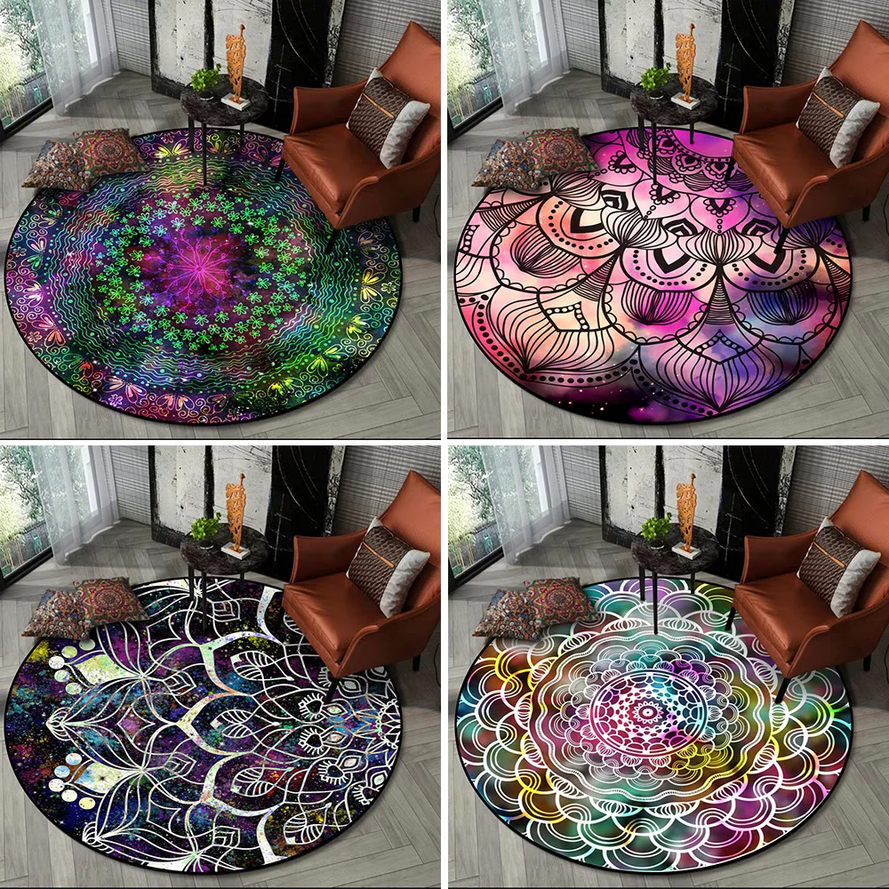 

fashion Retro mandala flower round carpet Colour 3D Printed Home Decor Soft Carpets For Living Room Area Rug Chair Anti-slip Mat