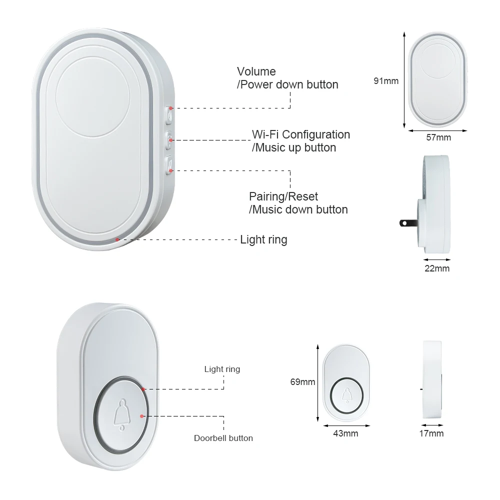 Tuya WiFi Doorbell Wireless Smart Doorbell Alarm Chimes with 5 Year Long Battery Life 58 Tunes 5 Level Adjustable Volume