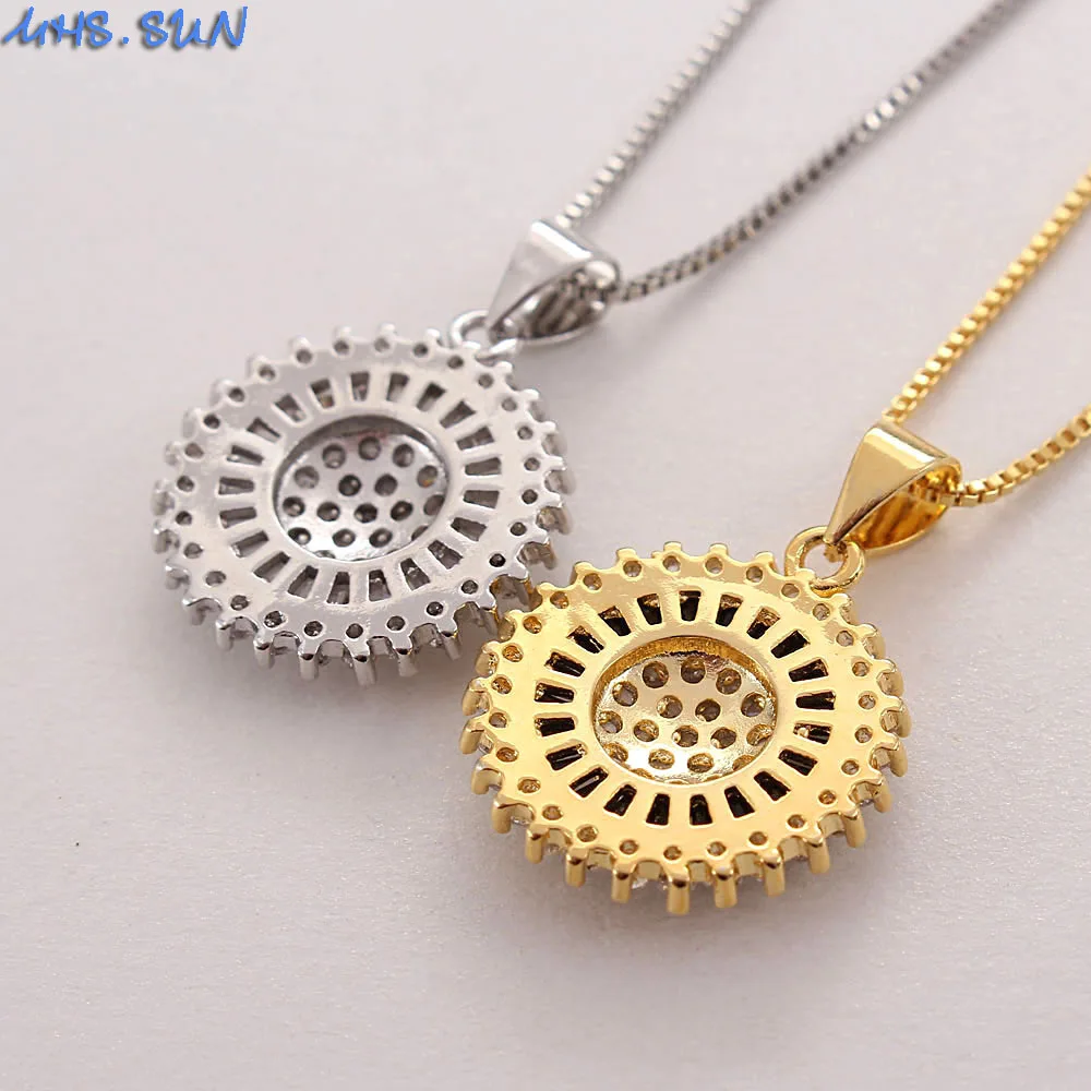 MHS.SUN Newest Round Zircon Pendant Necklace Earrings For Women Jewelry Set Gold/Silver Color Chain Crystal Necklace For Party