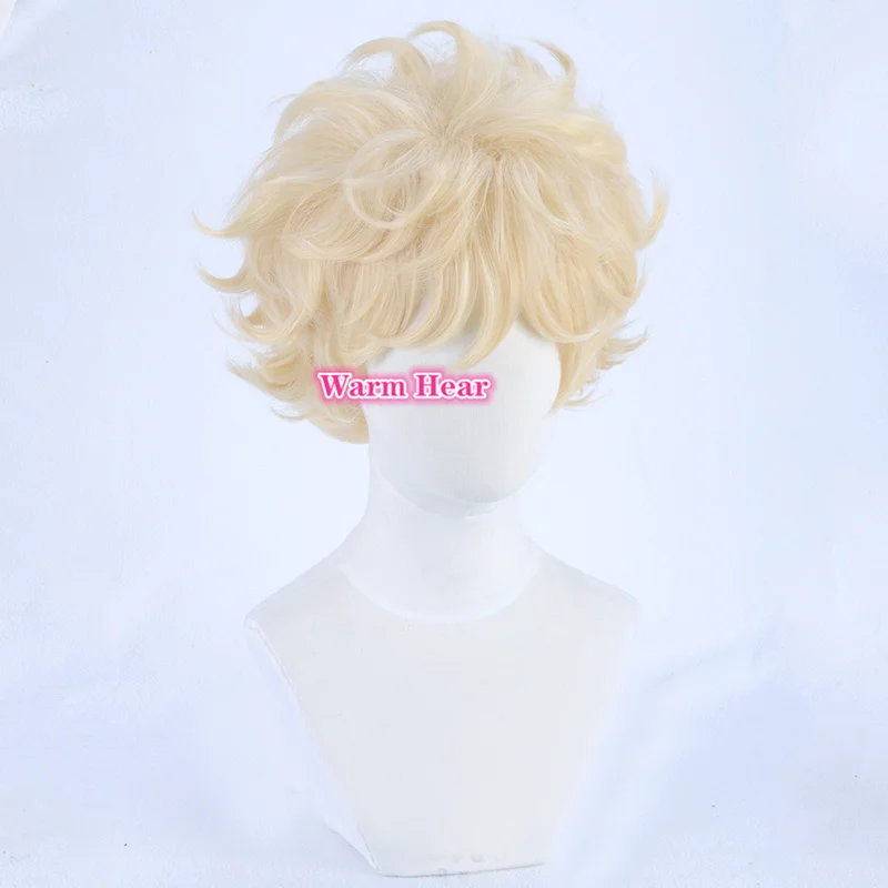 Sugar Sugar Rune Vanila Vanilla Synthetic Light Golden Short Curly Anime Cosplay Anime Wig Heat Resistant Hair Wigs + A Wig Cap