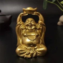 Estatua de Buda de risa dorada, estatua China FengShui, escultura de Buda Maitreya de dinero, figuritas para decoración del jardín del hogar, regalo de la suerte