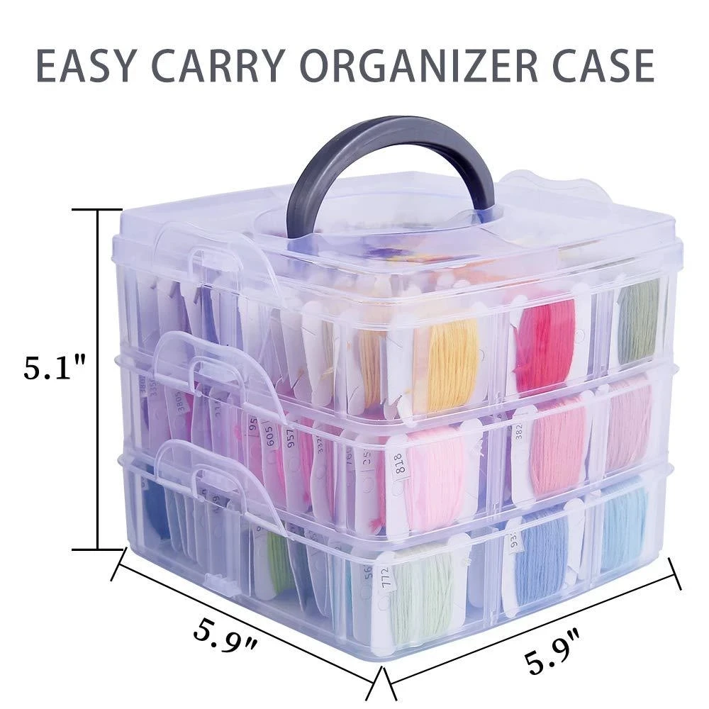 3 Layers 18 Compartments Plastic Embroidery Floss Storage Box Floss Bobbins Beads Storage Organizer DIY Cross Stitch Sewing Tool