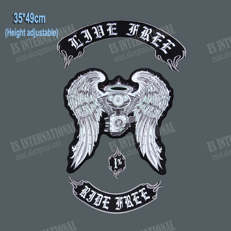 Wings Engine Large Embroidery Patches Sew on for Jacket Motorcycle Biker Clothes Decoration Applique 49cm*35cm