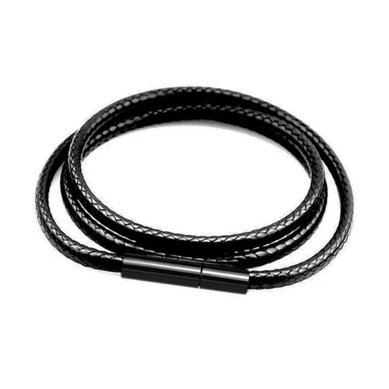 Schwarze Lederkette für DIY Frauen Männer handgemachte geflochtene Seil lange Halskette 40/50/60/70CM Hals Anhänger Kette Schmuck Geschenk – Detail 5