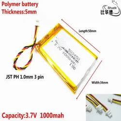 JST PH 1,0 mm 3-pinowy Dobra jakość 3,7 V, 1000 mAH 503450   Polimerowy akumulator litowo-jonowy / litowo-jonowy do tabletu BANK, GPS, mp3, mp4