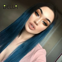 Bella Straight Wig Lace Wig Synthetic 20Inch Ombre Color Middle Part Straight Hair Blonde Pink Purple Lace Wig For Woman Cosplay