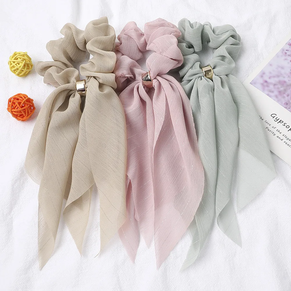 New fashion Solid color Double layer ribbon hair band lace bow bowtie circle Girls/Women Ear Hair Ponytail Hair Accessories