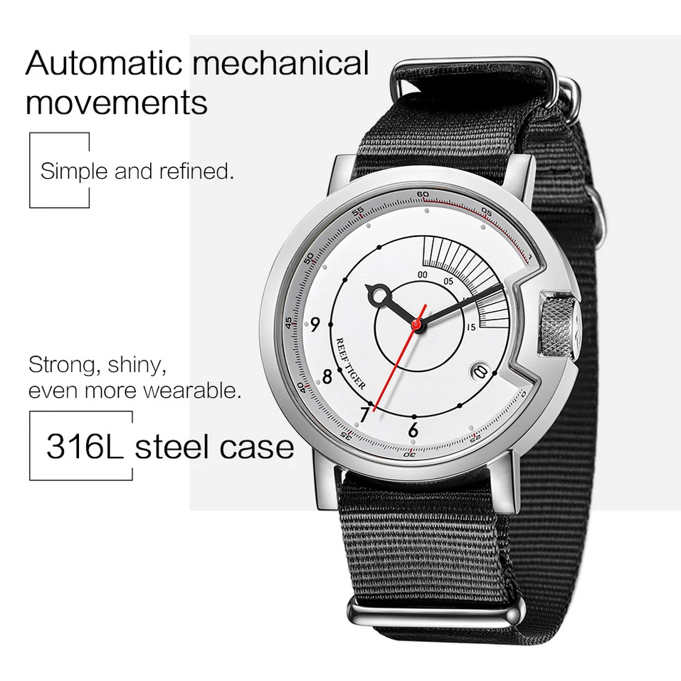 Reef Tiger orologi da polso da uomo, orologio automatico da uomo sportivo orologio da polso meccanico orologio impermeabile orologio militare relogio