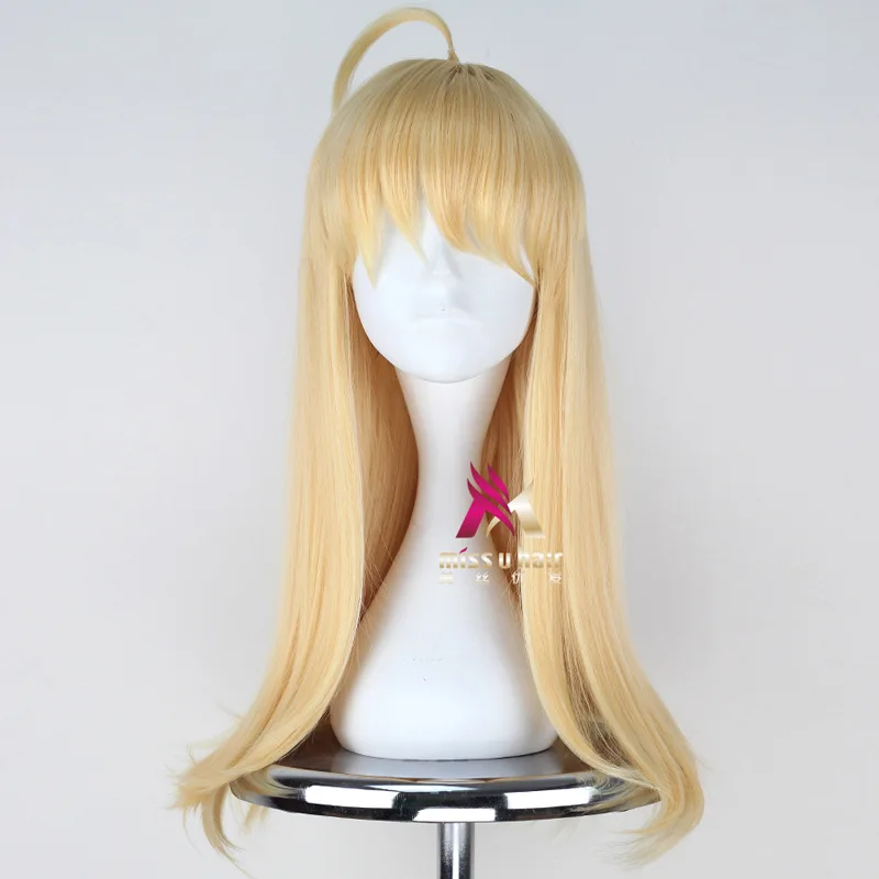 Peluca de Anime de buque de guerra para niñas, capucha, Cosplay, fiesta de Halloween, escenario, juego, pelo corto amarillo de alta calidad + gorro de peluca