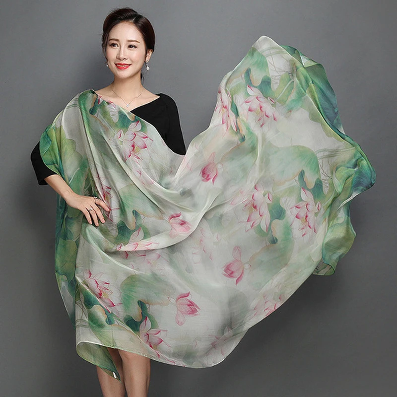 180*110cm 100% Silk Big Size Silk Scarves Fashion Floral Printed Shawl Sale Luxury Women Genuine Natural Silk Scarf Shawl