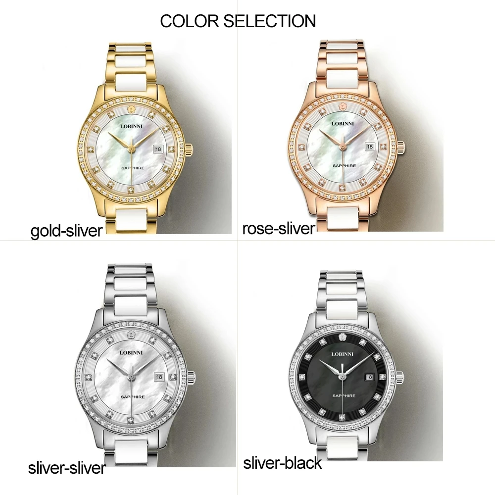 LOBINNI модные часы женские роскошные кварцевые часы с кристаллами и стразами для женщин романтический подарок водонепроницаемые часы с керамическим ремешком