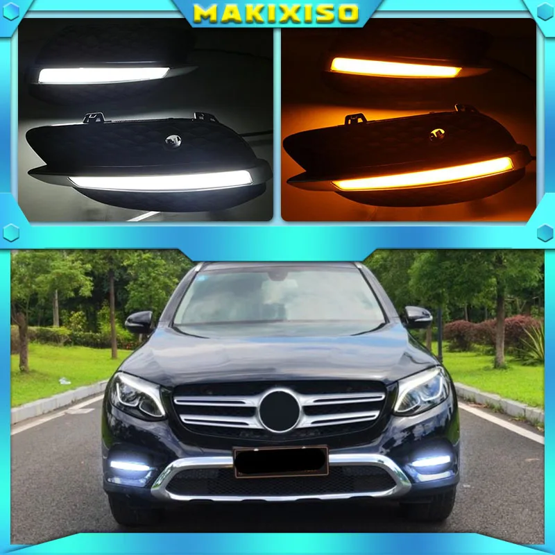 

2 pcs for Mercedes Benz GLC X205 2015 2016 LED DRL Daytime Running Lights Daylight yellow turn Signal lamp light