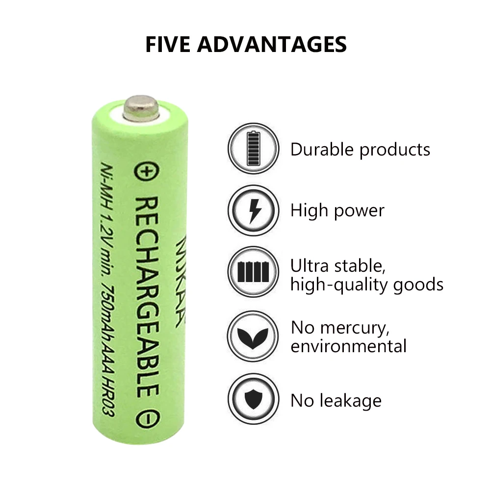 Wholesale large capacity NiMH pkcell AAA rechargeable battery 750mAh 1.2V AAA battery for watch clock toy