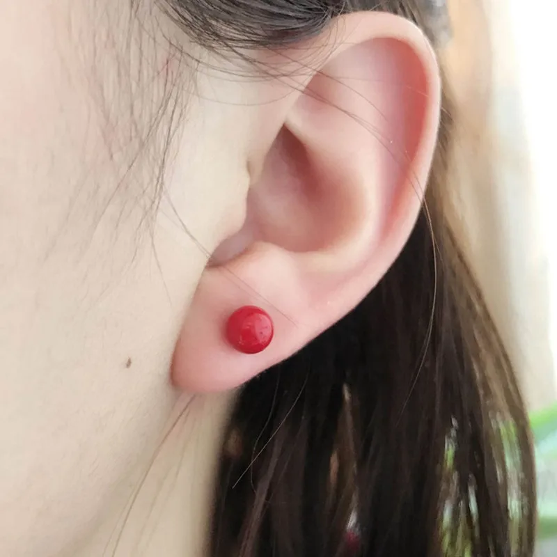 Picture 6: Buyee 925 Sterling Silver Female Stud Earring Red Stone Simple Round Earring for Women Fashion Bead Fine Jewelry Earring Gift