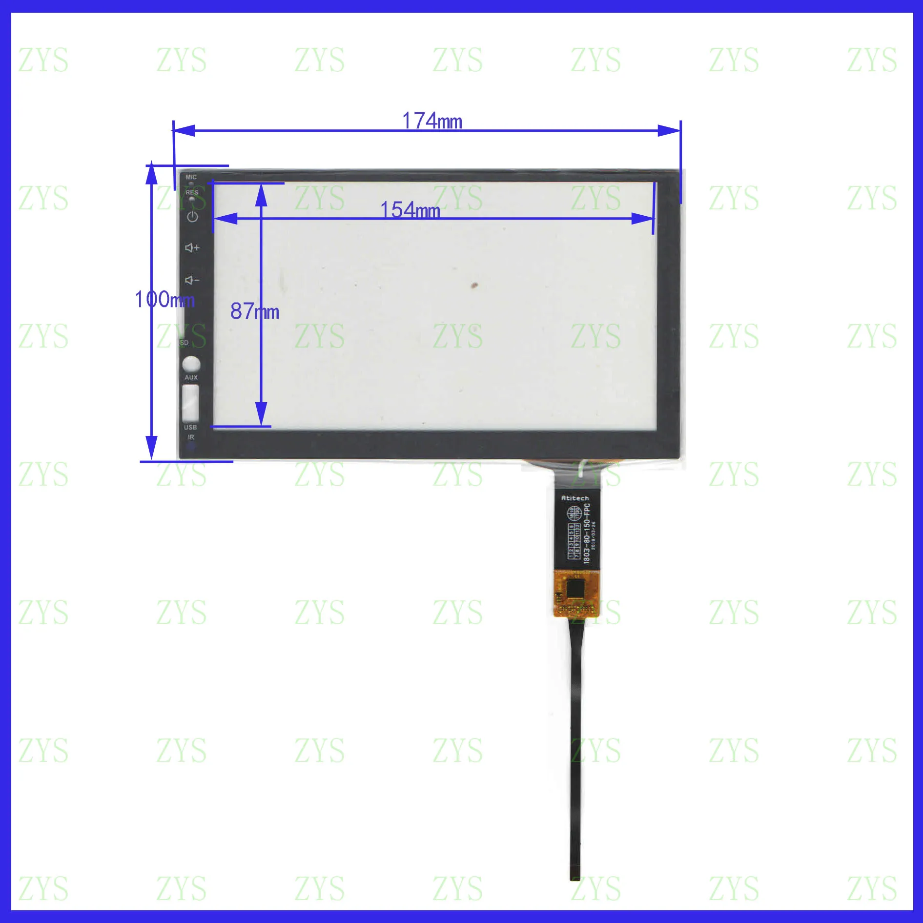 

ZhiYuSun Freeshipping 180-380-150-FPC 7inch Capacitive screen glass For GPS CAR 174mm*100mm GT911 the line on right