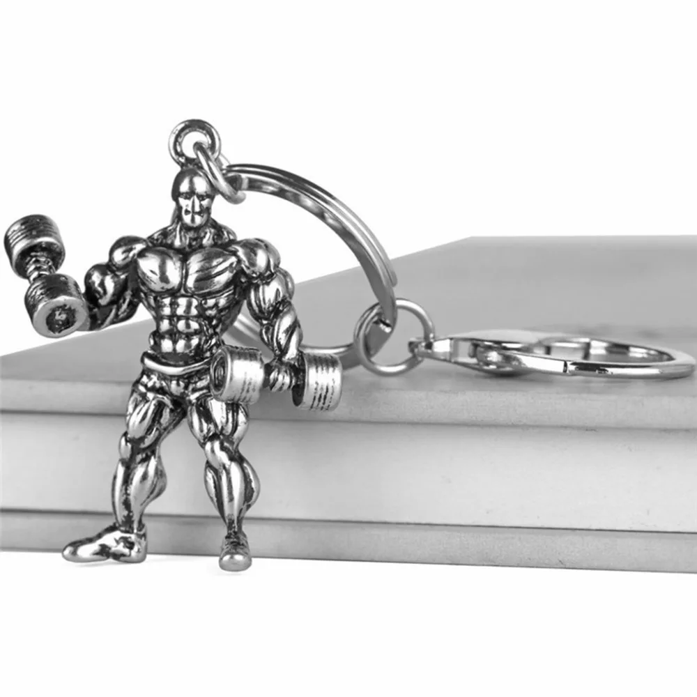 1 PC Alloy Key Chain Strong Man Dumbbell Keychain Men Fitness Bodybuilding Key Chains for Car Wallet Keys Ring Gym Gifts-375842