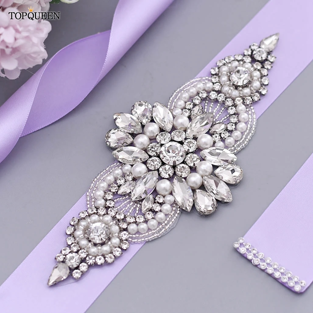 TOPQUEEN Bridal Dress Belt Handmade Rhinestone Diamond Pearls Decoration Sashes for Women Bridemaid Wedding Formal Gown S05B