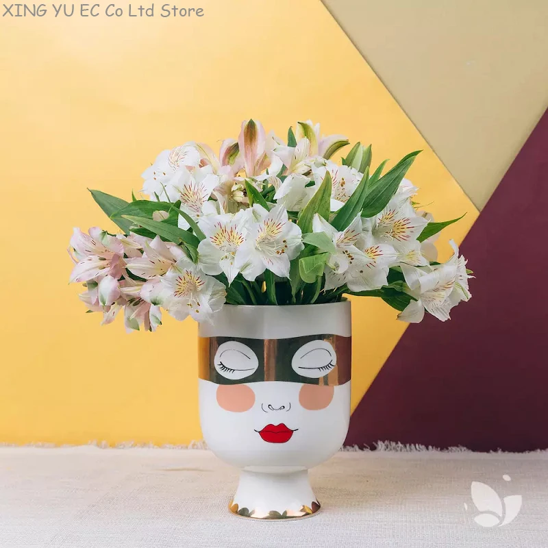 European Style People Face Ceramic Vase Simple White Dried Flower Flower Arrangement Pen Holder Accessories Home Decoration