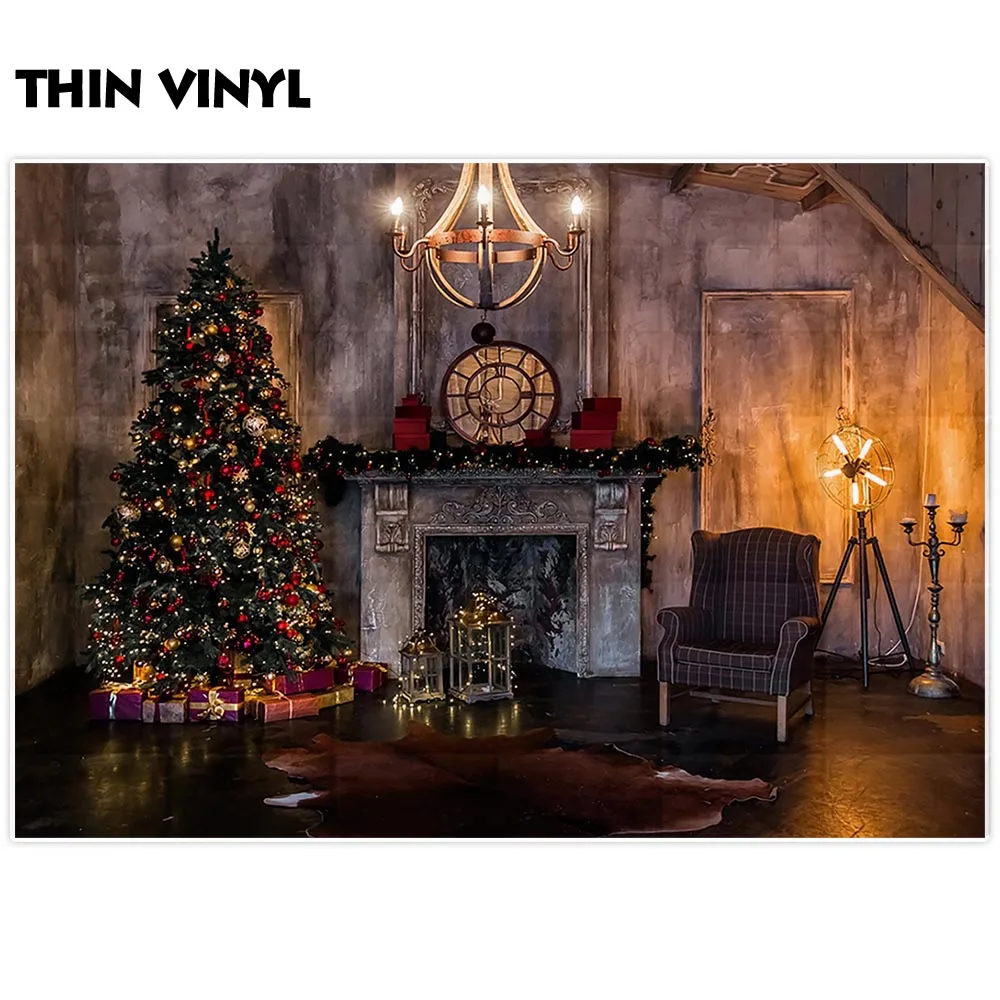 Allenjoy vinyl photographic background Vintage fireplace christmas tree decoration new year photophone photocall banner backdrop