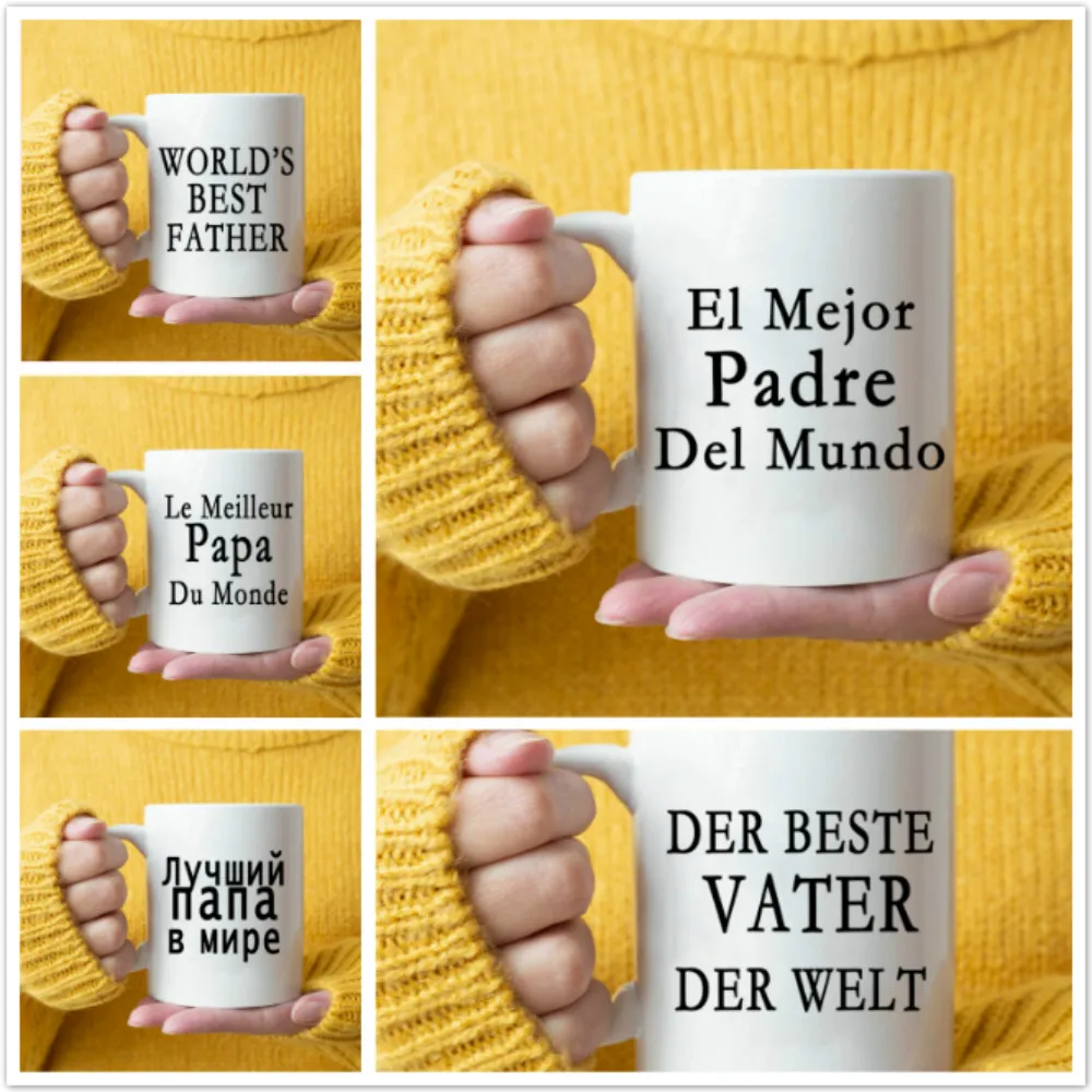 

The World‘s Best Father Coffee Mug 11oz French Spanish German Russian Italian Ceramic Creative Tea CUP Papa Birthday Gift