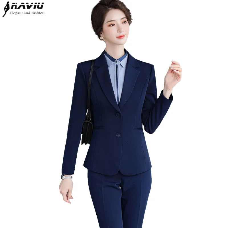 Blazer e calça feminina slim manga comprida, roupa de trabalho para entrevista formal, calça de negócios, temperamento, senhora, nova moda