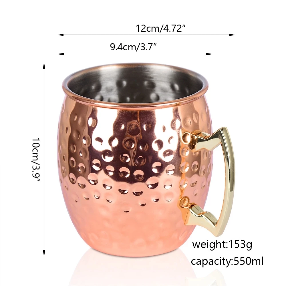 1Pcs 550ml 304 Stainless Steel Mega Mug Moscow Mule Hammered Texture Ice Bucket Mug Water Glass Drinkware Gift Party Favor