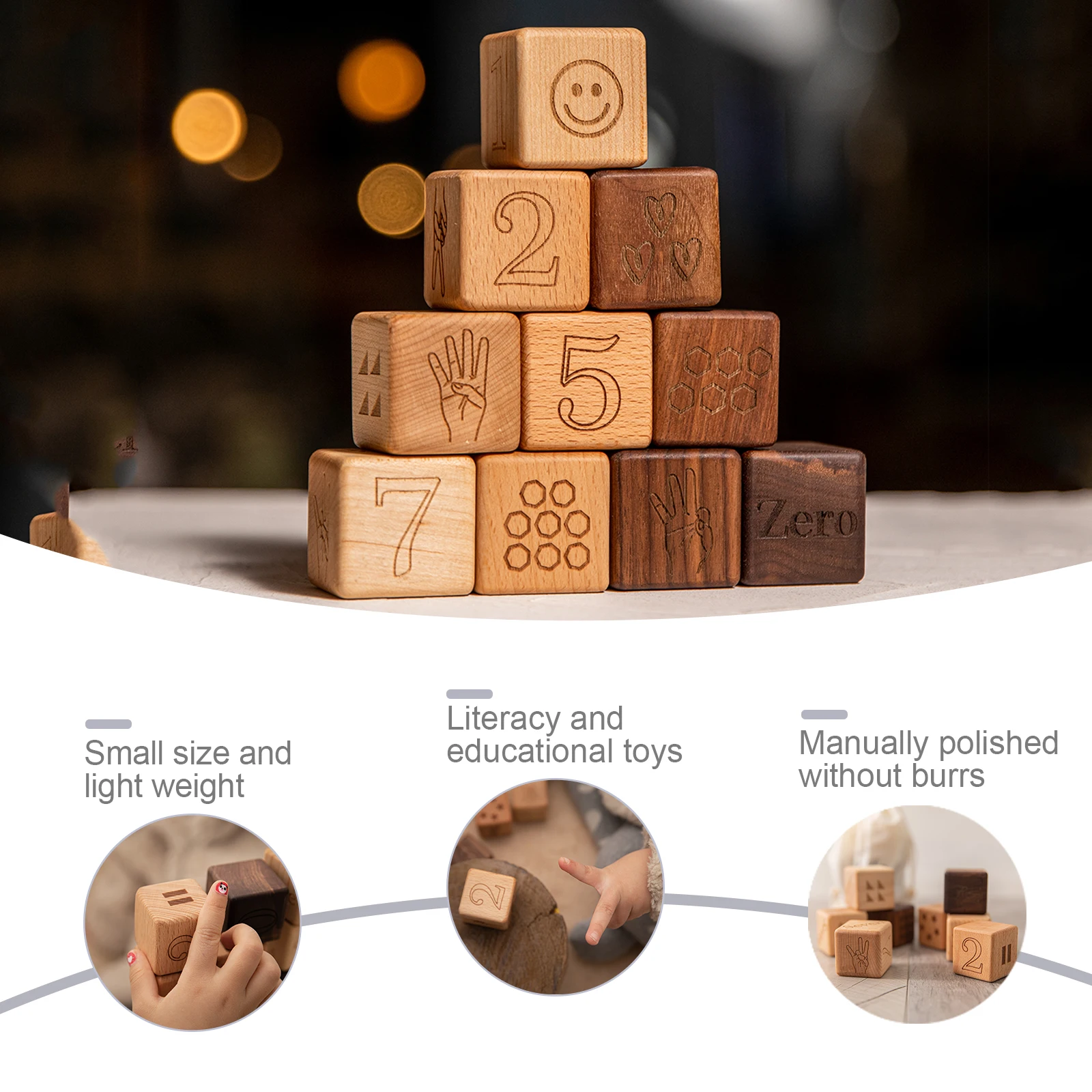 10 pcs Baby Wood Building Block Set Natural& Organic Wood material Eco Friendly Montessor Toys Kids Birthday Gift