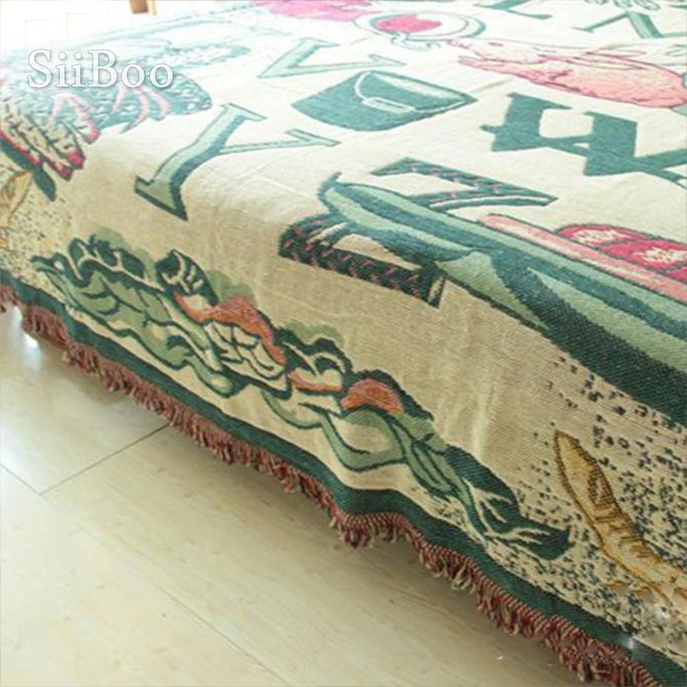 European style 100% Pure cotton blanket plant/letter jacquard throw slip-resistent blanket sofa towel Couverture polaire SP2663