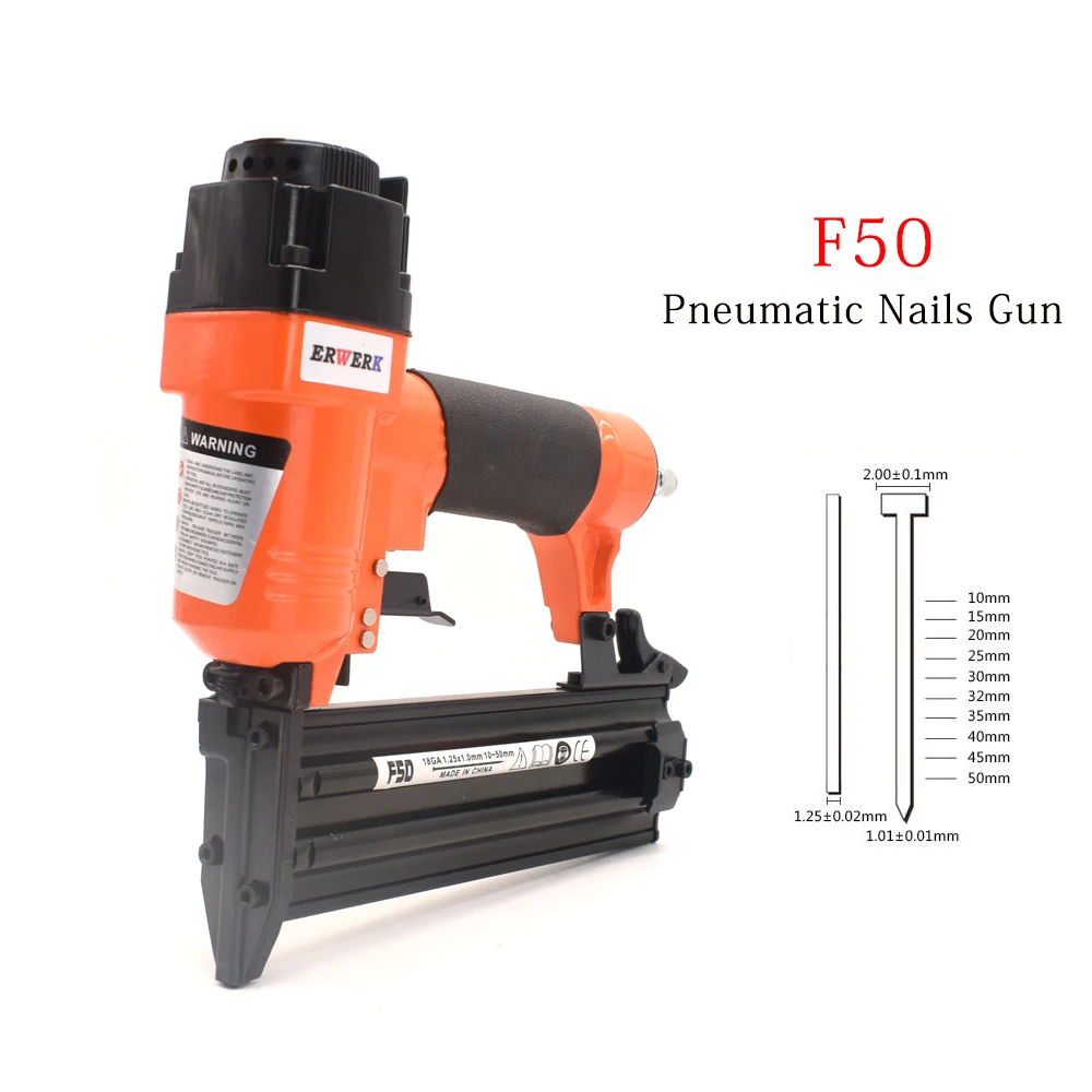 F50 Pneumatic Nails Gun Set 3/4 Inch To 2 Inch 18Ga Air Brads Nailer Gun For Woodworking