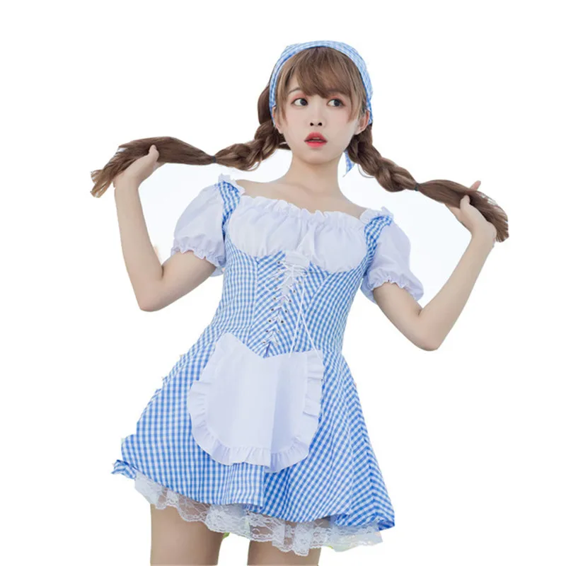 Doce vestido de lolita fantasia de empregada, cosplay de anime, uniforme de empregada, fantasia de dia das bruxas, roupa kawaii, meninas, vestidos de verão de manga curta